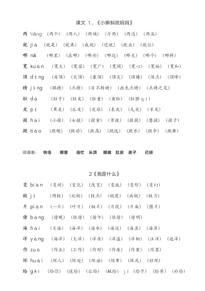 部编版二年级语文上册生字拼音组词.doc第2页