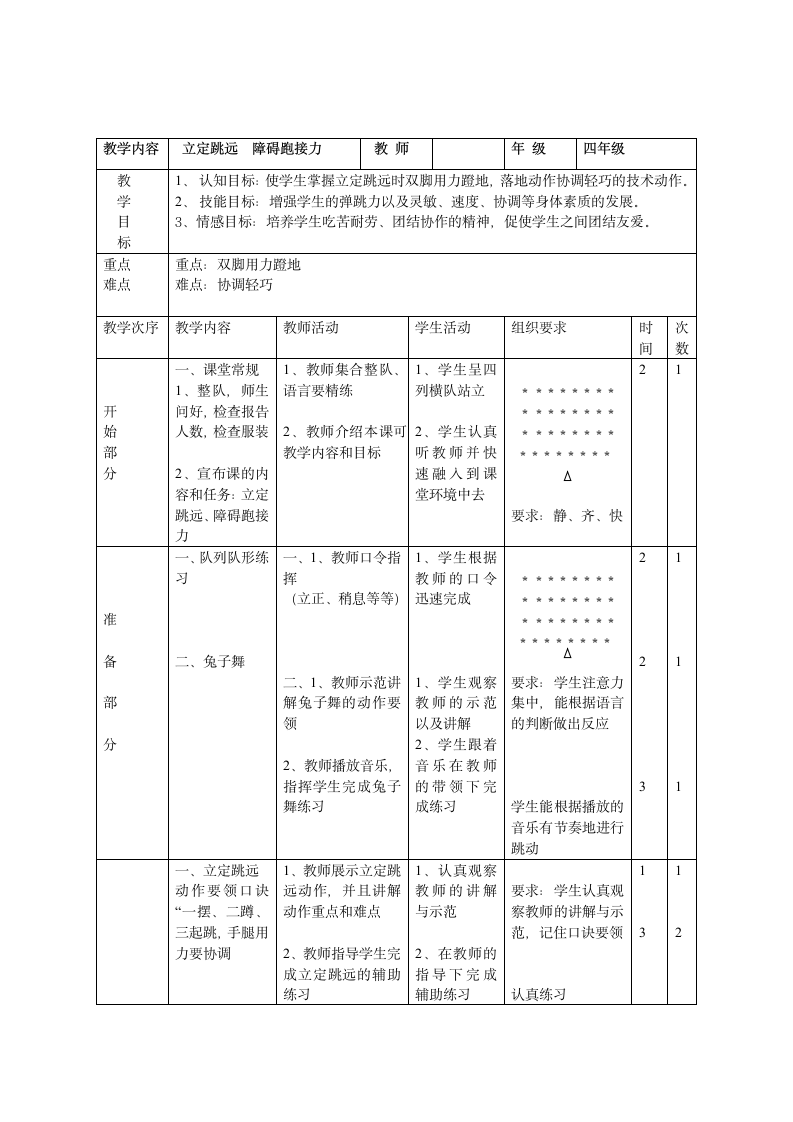 四年级体育教案  立定跳远  全国通用.doc第1页