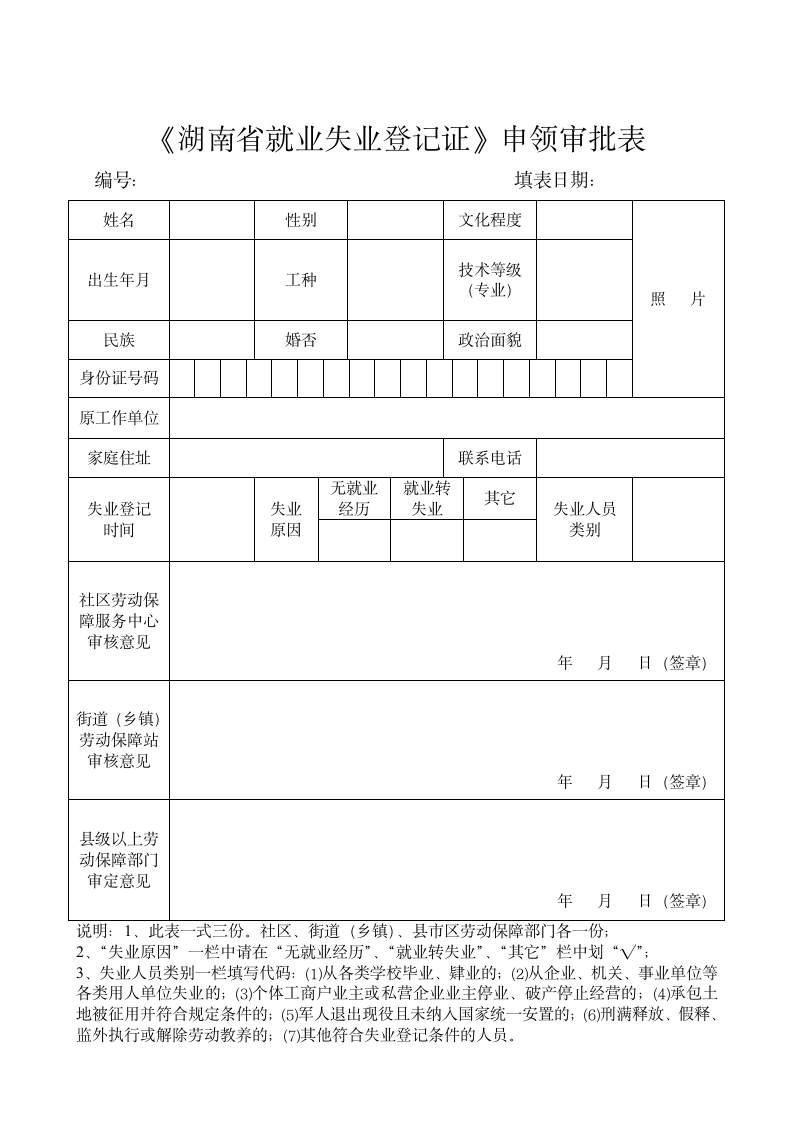 湖南省就业失业登记证申领审批表.wps