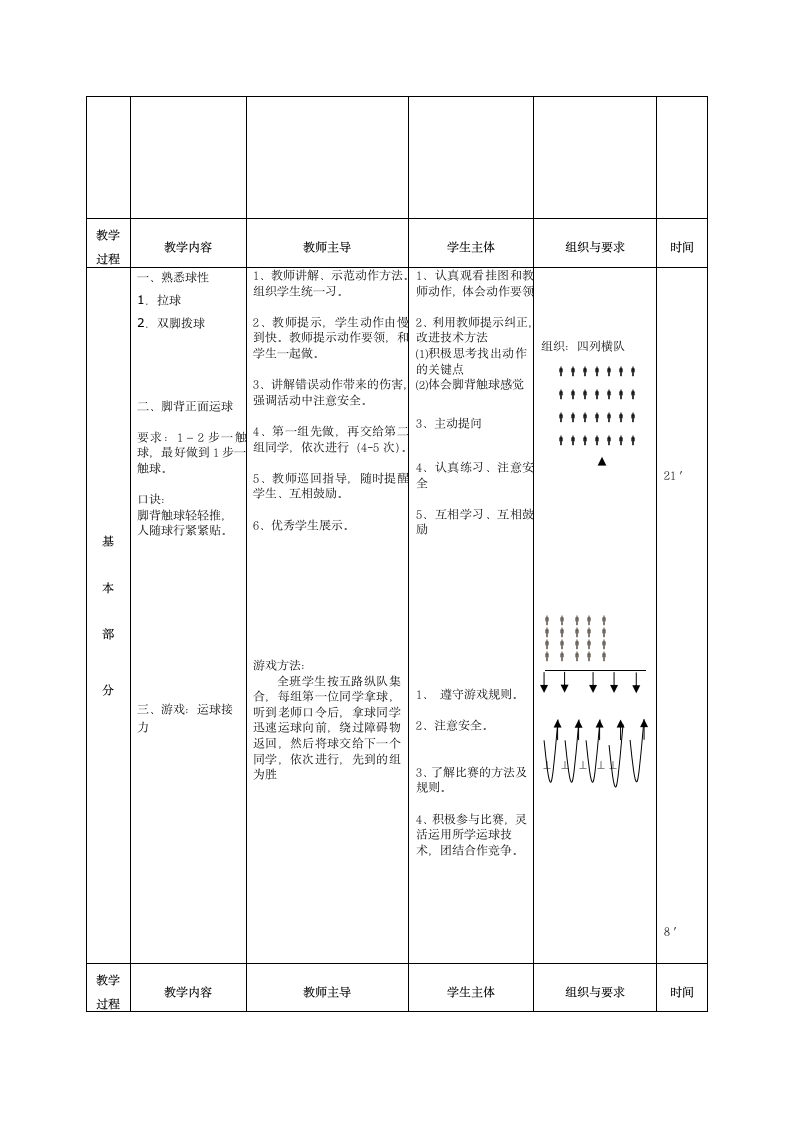 足球：脚背正面运球与游戏：运球接力（教案） 体育与健康五年级上册（表格式）.doc第3页