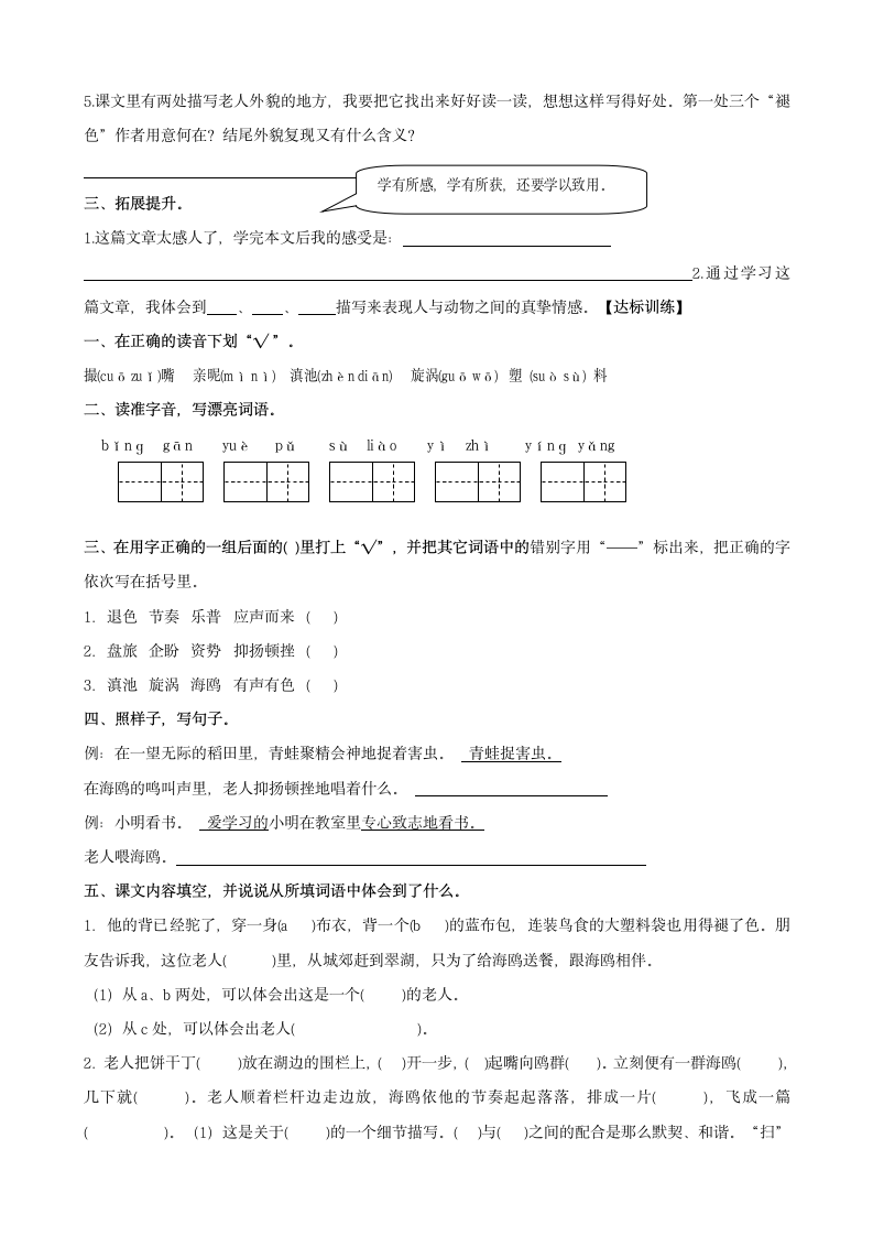 语文四年级下语文A版4.15《老人与海鸥的故事》导学案.doc第2页