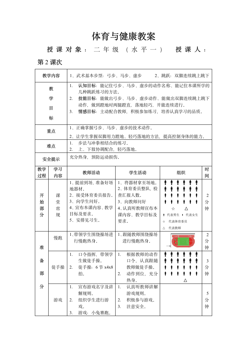 人教二年级上册体育 武术基本步型 教案.doc第1页