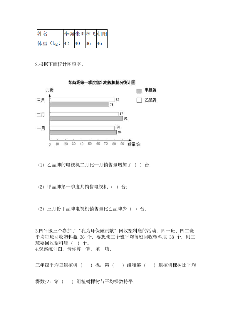 北京版四年级下册数学第七单元 统计表 同步练习（含答案）.doc第2页