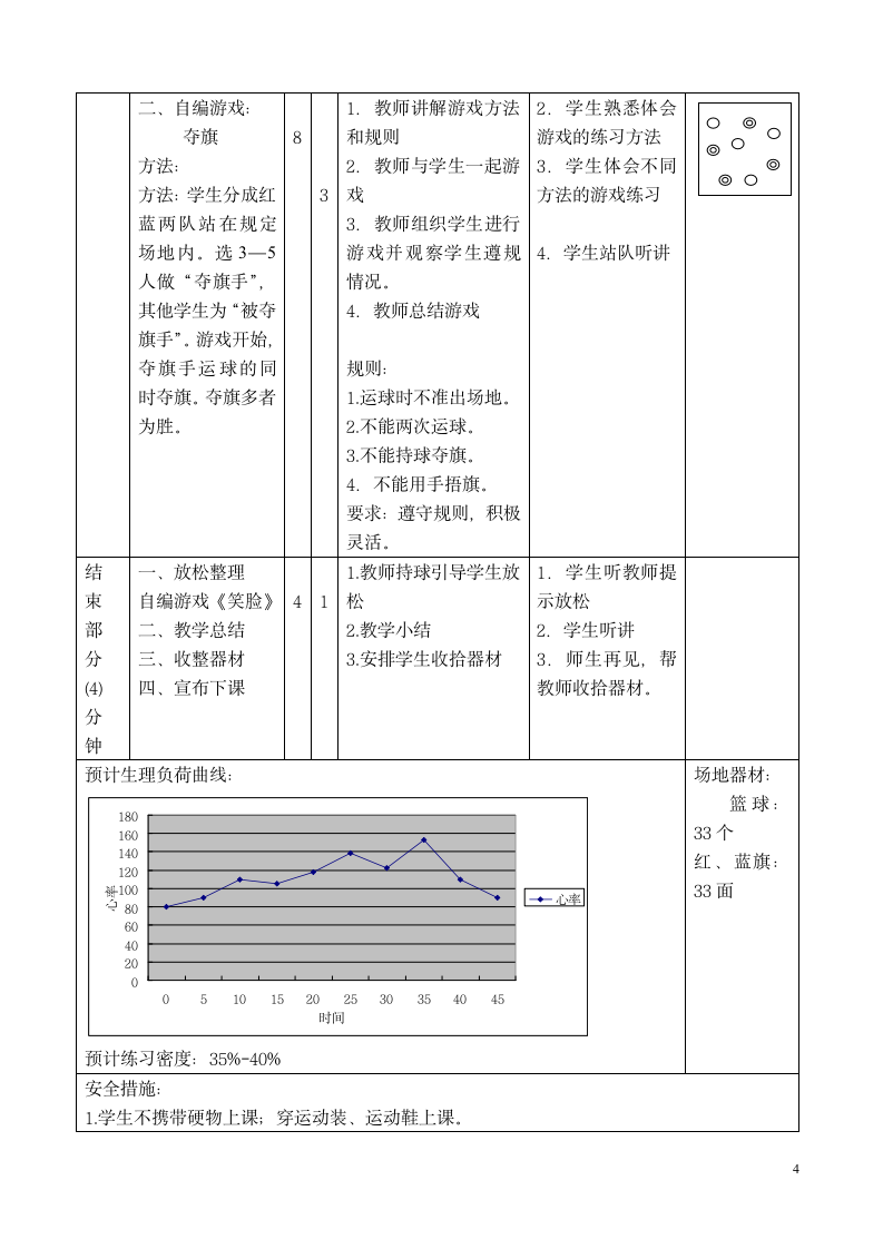 人教版三~四年级体育与健康 6.1.2小篮球 行进间运球与游戏 教案.doc第4页