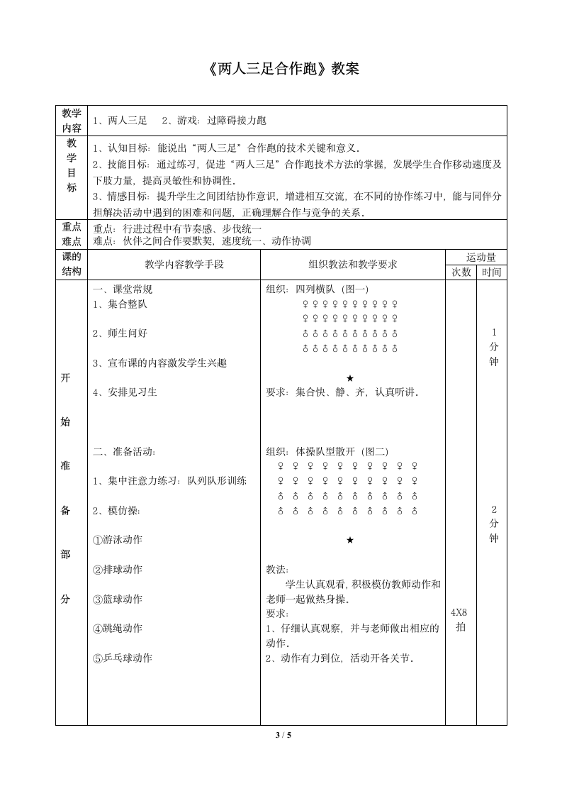 科学课标版一年级下册体育与健康 8游戏 齐心协力 两人三足合作跑 教案.doc第3页