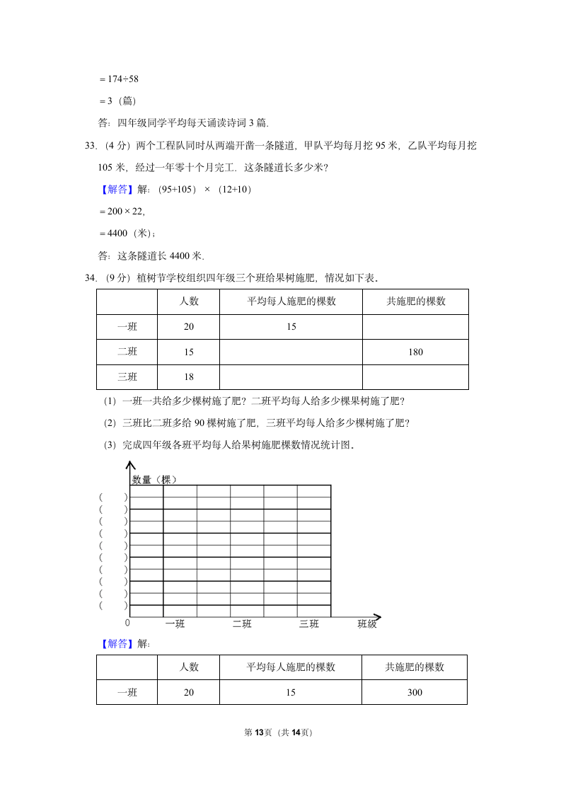 2022-2023学年人教版四年级（上）期末数学练习卷 (2)（含答案）.doc第13页