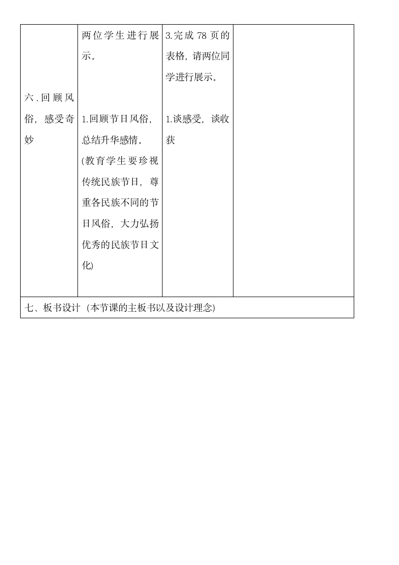 四年级下册4.10《 我们当地的风俗》 第二课时  教案（表格式）.doc第6页