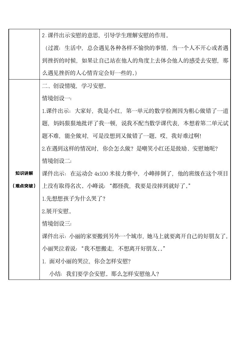 部编版四年级上册语文第六单元 《 口语交际：安慰》    表格式教案.doc第2页