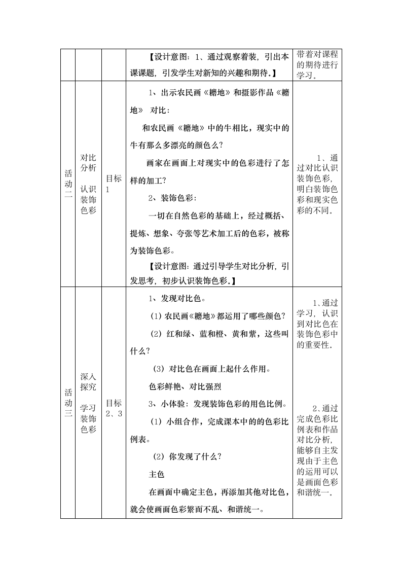 人美版六年级美术上册 第3课  装饰色彩的魅力 教案（表格式）.doc第3页