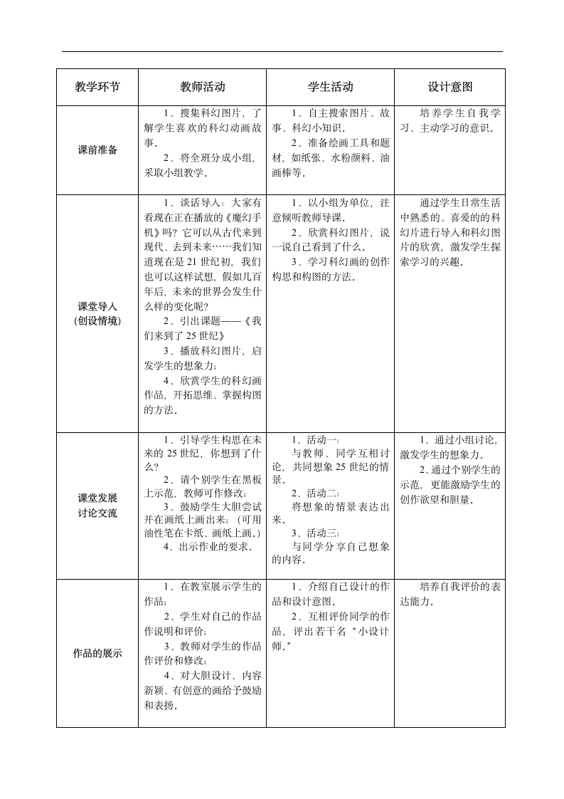 岭南版 六年级下册美术 第4课 梦幻未来世界 教案（表格式）.doc第2页