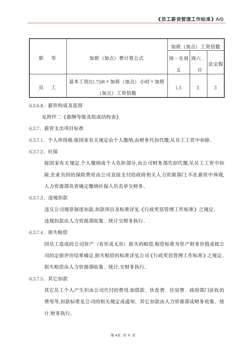 员工薪资管理工作标准.doc第4页