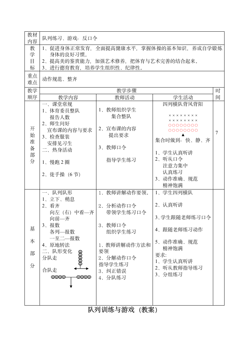 《体育与健康》（水平二）三年级上册 队列训练与游戏（教案）（表格式）.doc第1页