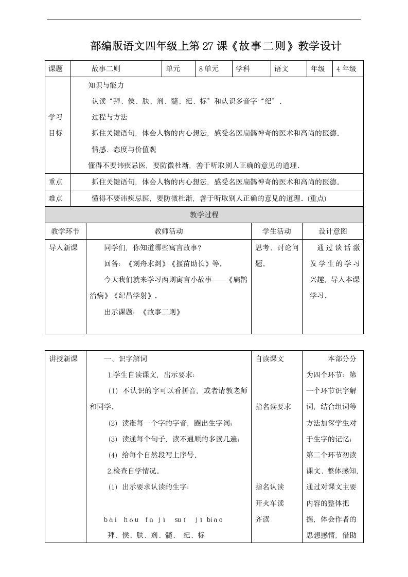 小学语文人教部编版四年级上册《第27课故事二则》教材教案.docx第1页