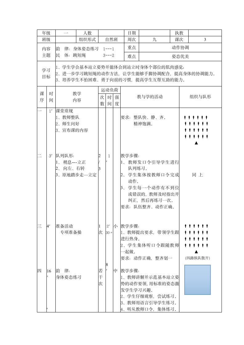 身体姿态练习（教案） 体育一年级下册.doc第1页