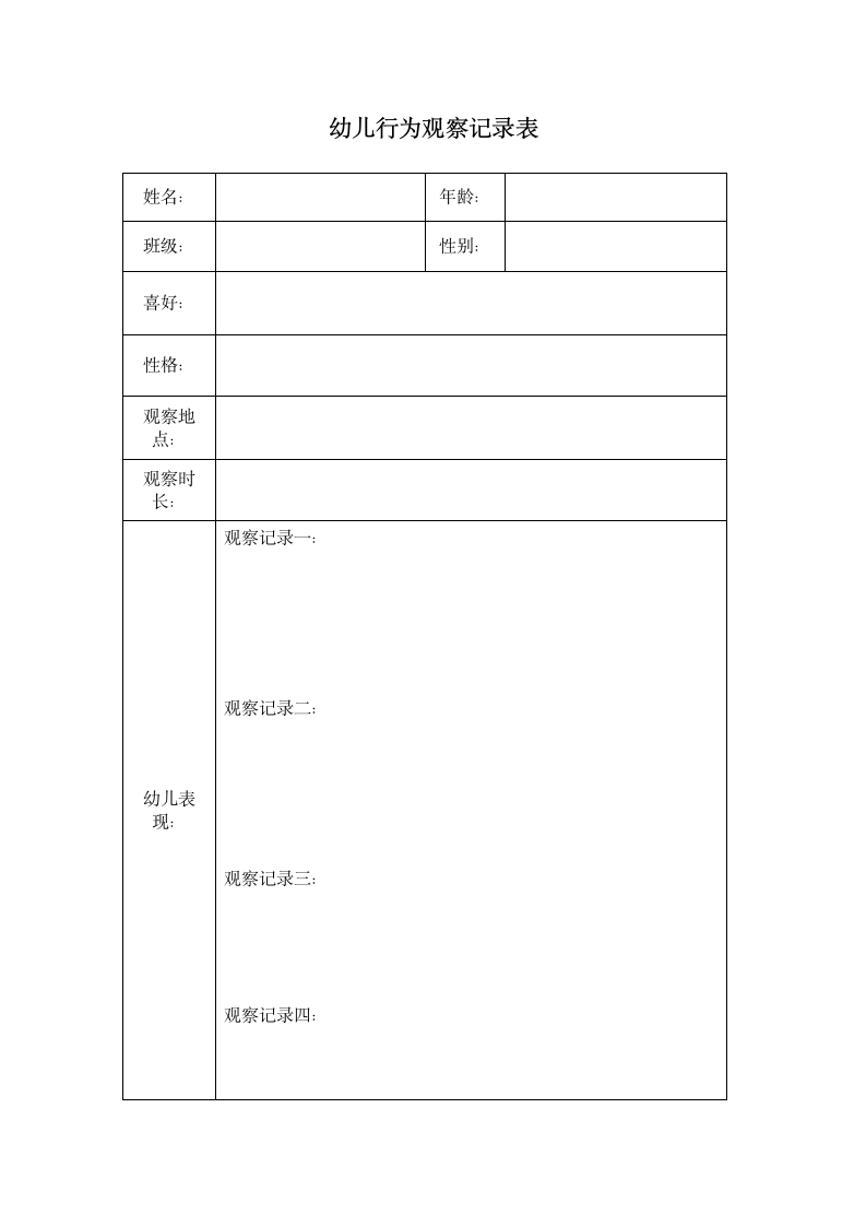 幼儿园幼儿行为观察记录表.doc第1页