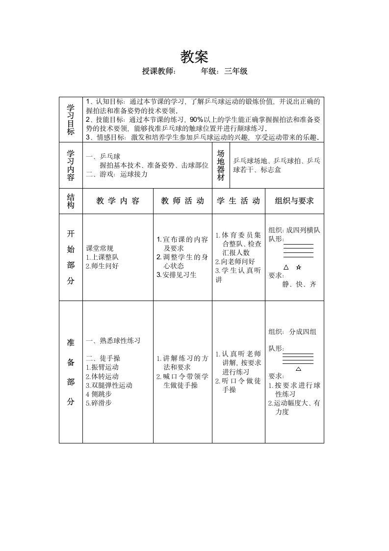 乒乓球与游戏：运球接力（教案） 体育与健康（水平二）三年级上册（表格式）.doc第2页