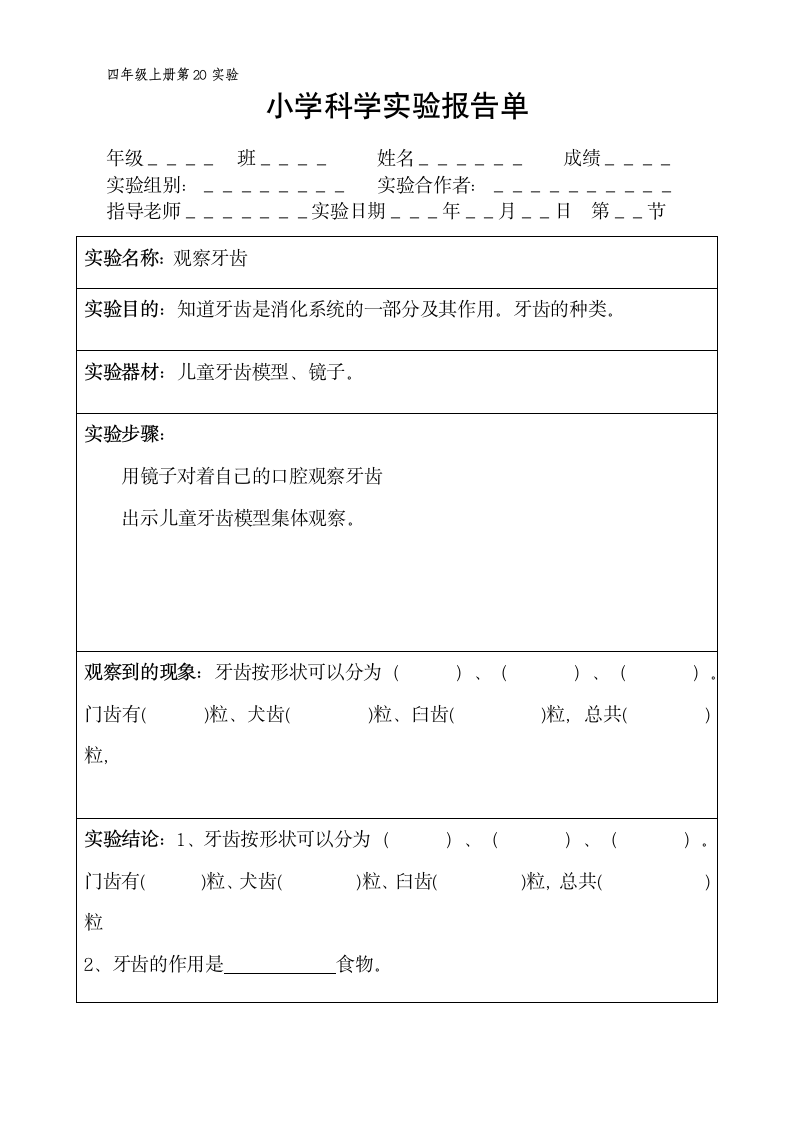 四年级上册科学实验报告单 教科版（课时不全 共20个实验）.doc第20页