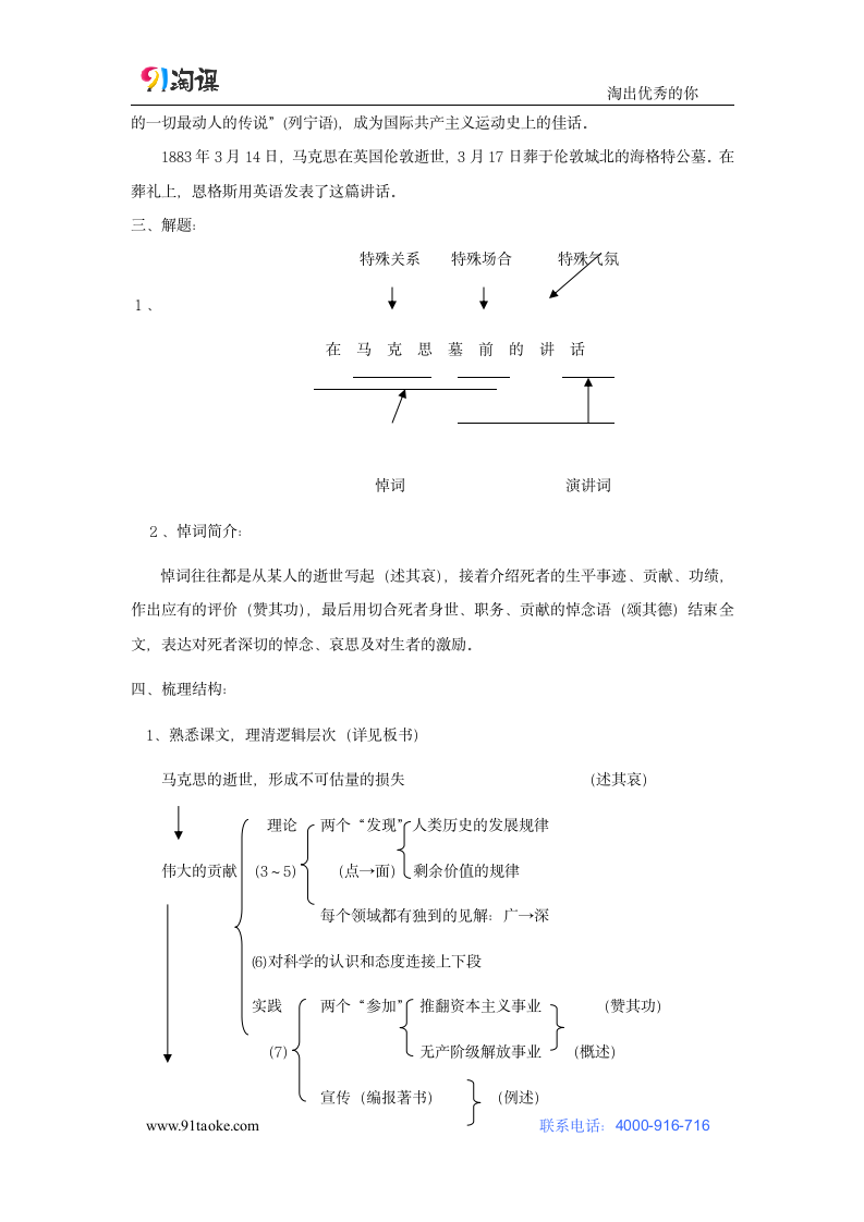 语文-人教版-必修2-教学设计6：第12课 在马克思墓前的讲话.doc-第四单元-教学设计.doc第2页