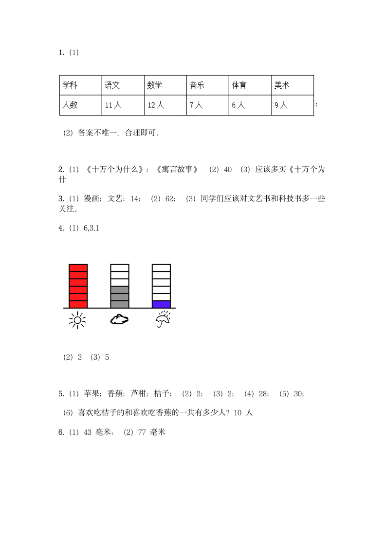 人教版二年级下册数学第一单元 数据收集整理 基础训练（含答案）.doc第11页