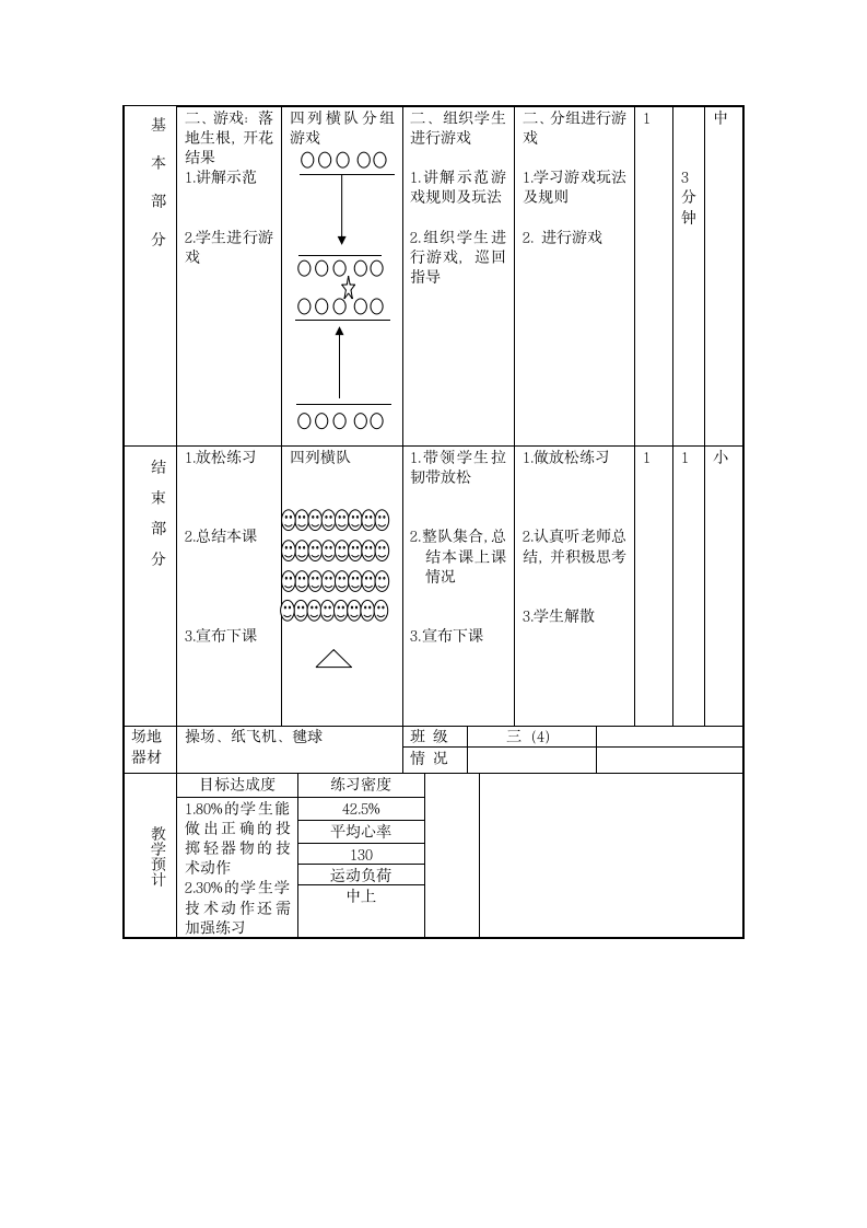 小学《体育与健康》（水平二）三年级上册 投掷：投掷轻器物与游戏（教案）（表格式）.doc第2页