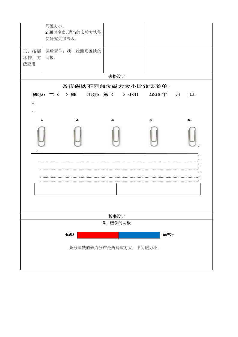 教科版（2017秋）科学二年级下册 3.磁铁的两极（教案）（表格式）.doc第3页