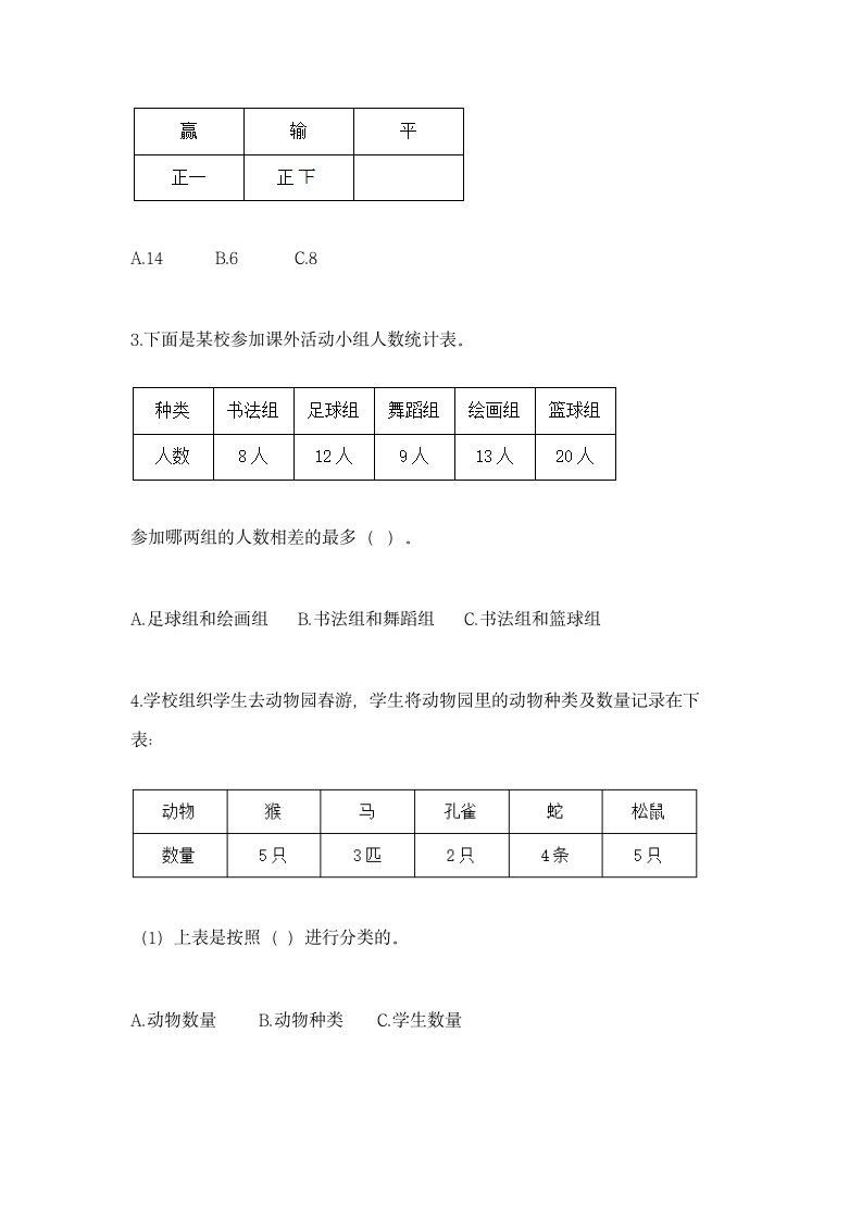 苏教版二年级下册数学第八单元 数据的收集和整理（一）同步练习（含答案）.doc第2页