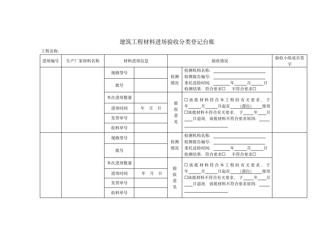 材料进场验收分类登记台账.docx