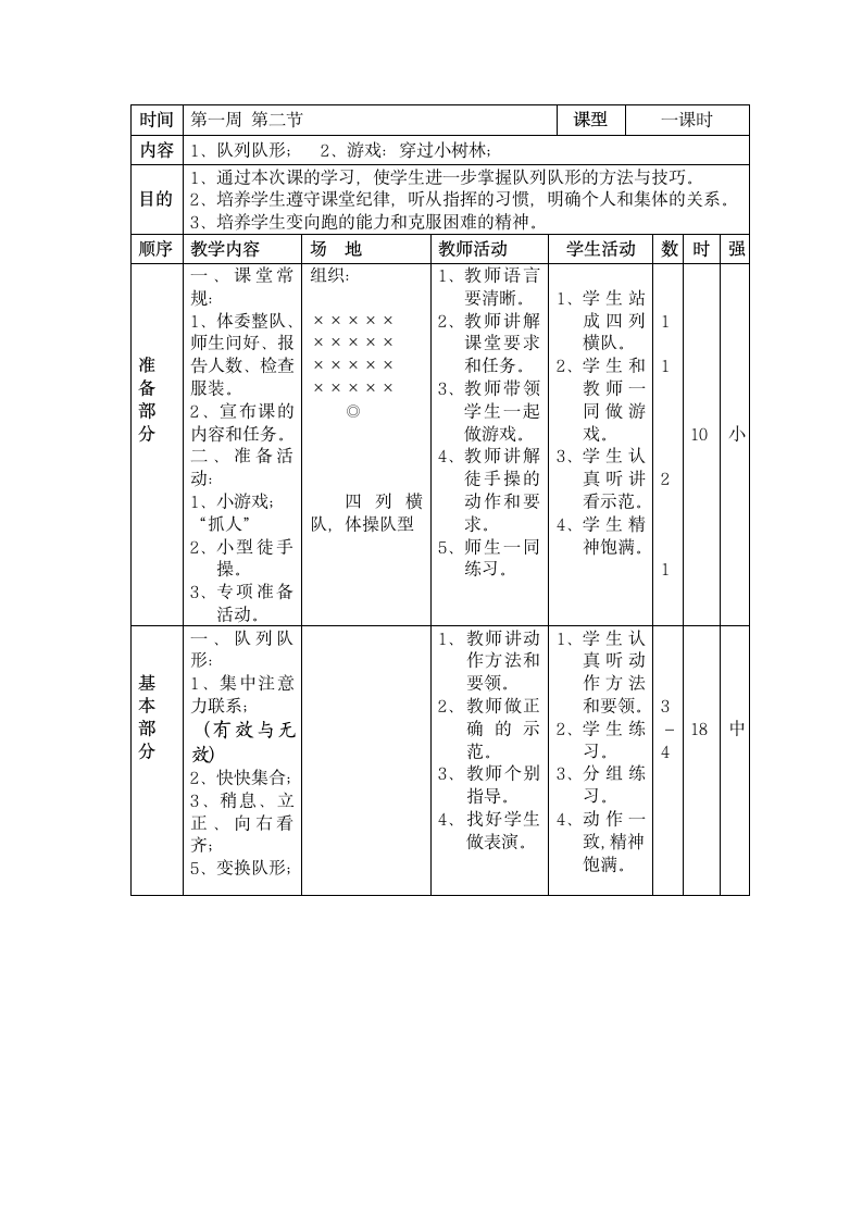 三年级全册体育教案-第1周第2节 1、队列队形 2、游戏：穿过小树林 通用版.doc第1页