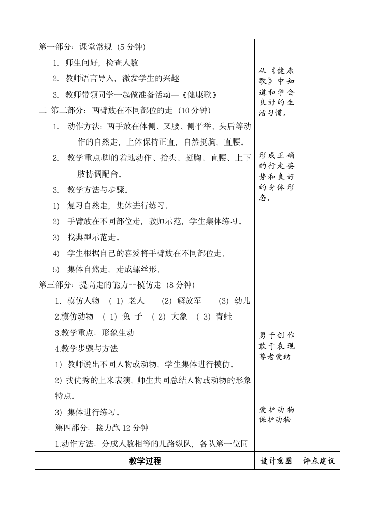 二年级体育一、各种姿势走   二、游戏：接力跑教案.doc第2页