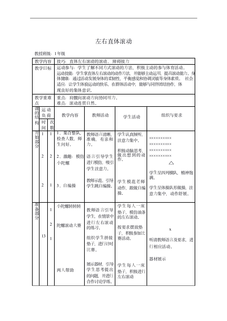 体育与健康一年级下册 左右直体滚动 教案.doc第4页