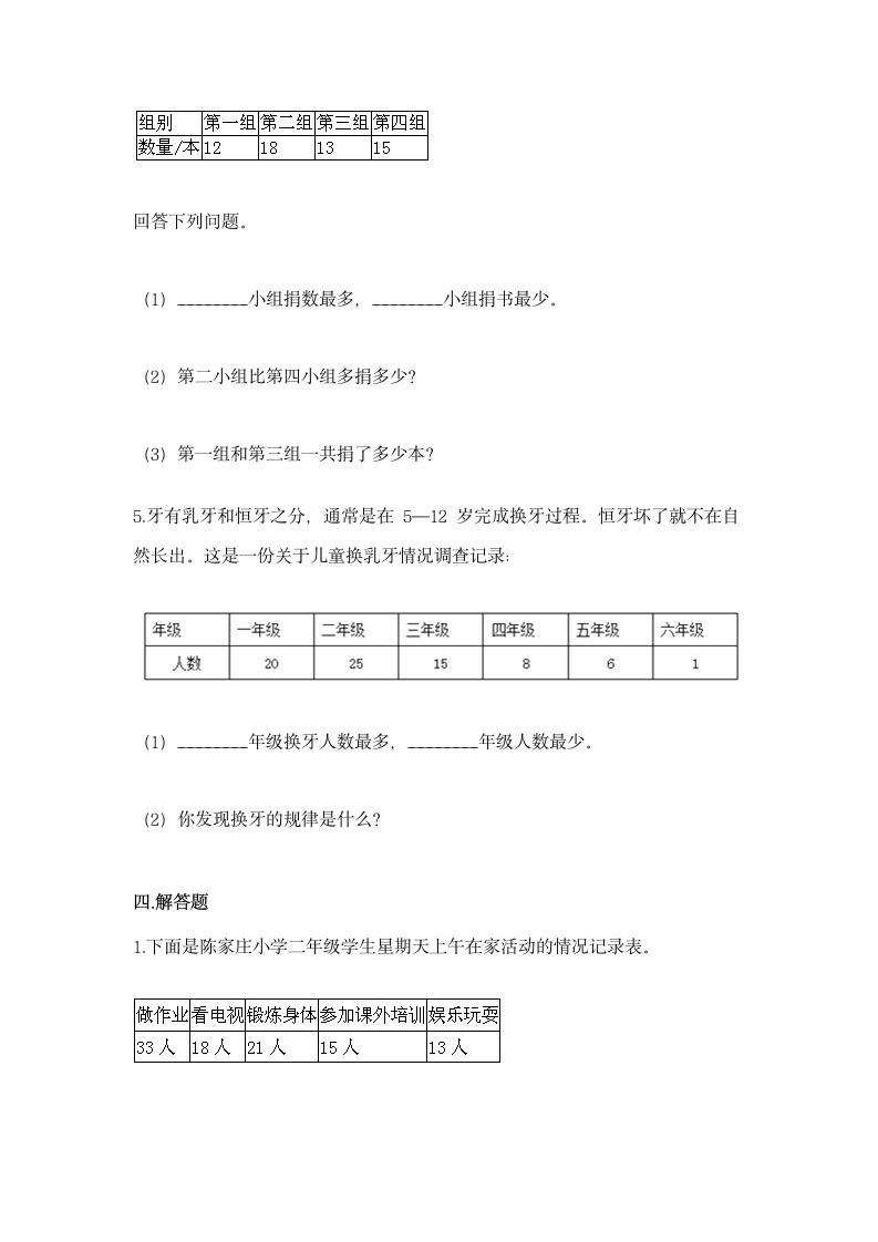 苏教版 二年级下册数学 第八单元 数据的收集和整理（一）同步练习（含答案）.doc第5页