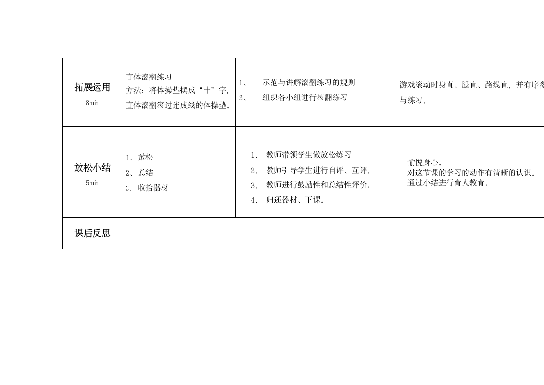 通用版体育与健康一年级下册 前滚翻-各种滚动游戏 教案（第一课时 表格式）.doc第11页