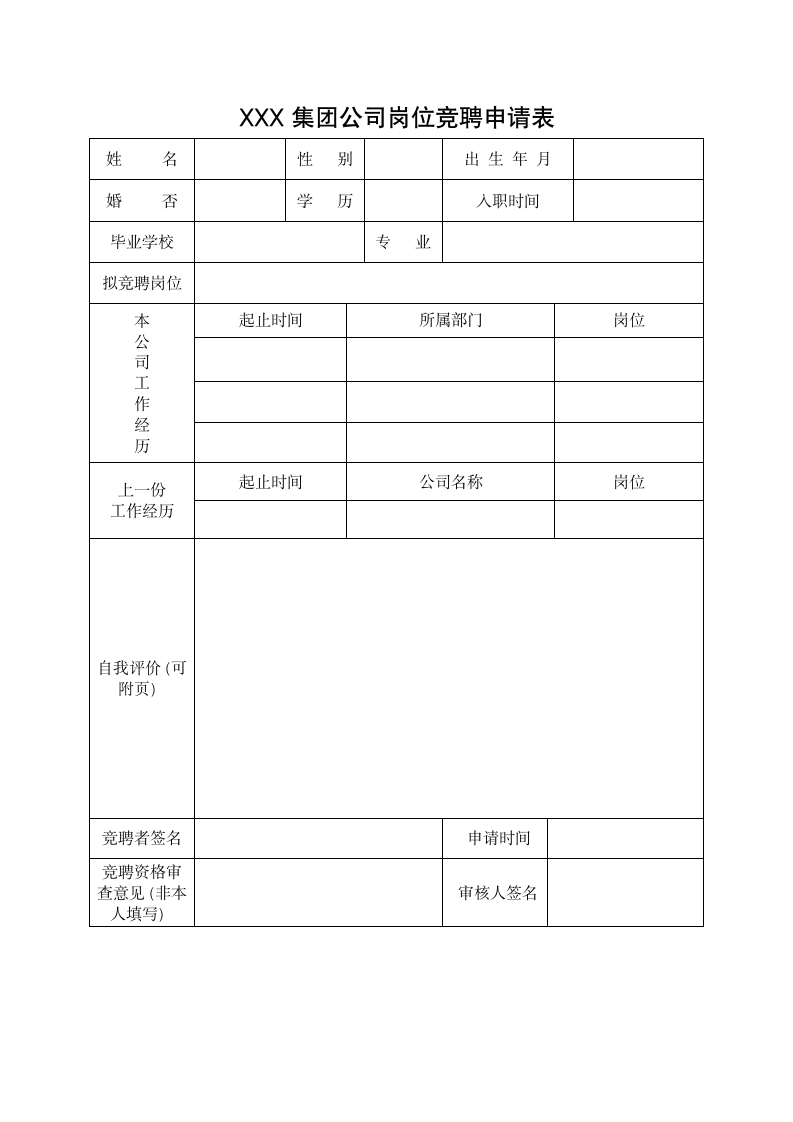 集团公司岗位竞聘申请表.docx第1页