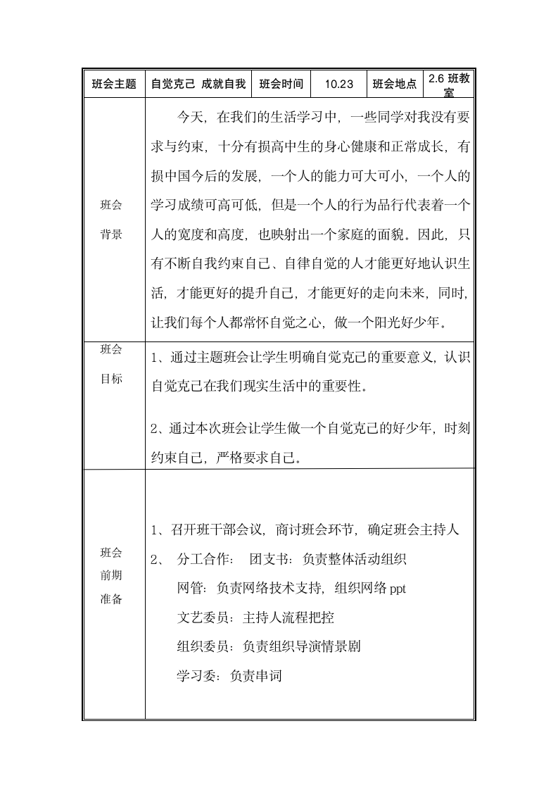 自觉克己 成就自我 教案-2021-2022学年高中主题班会(表格式).doc第2页