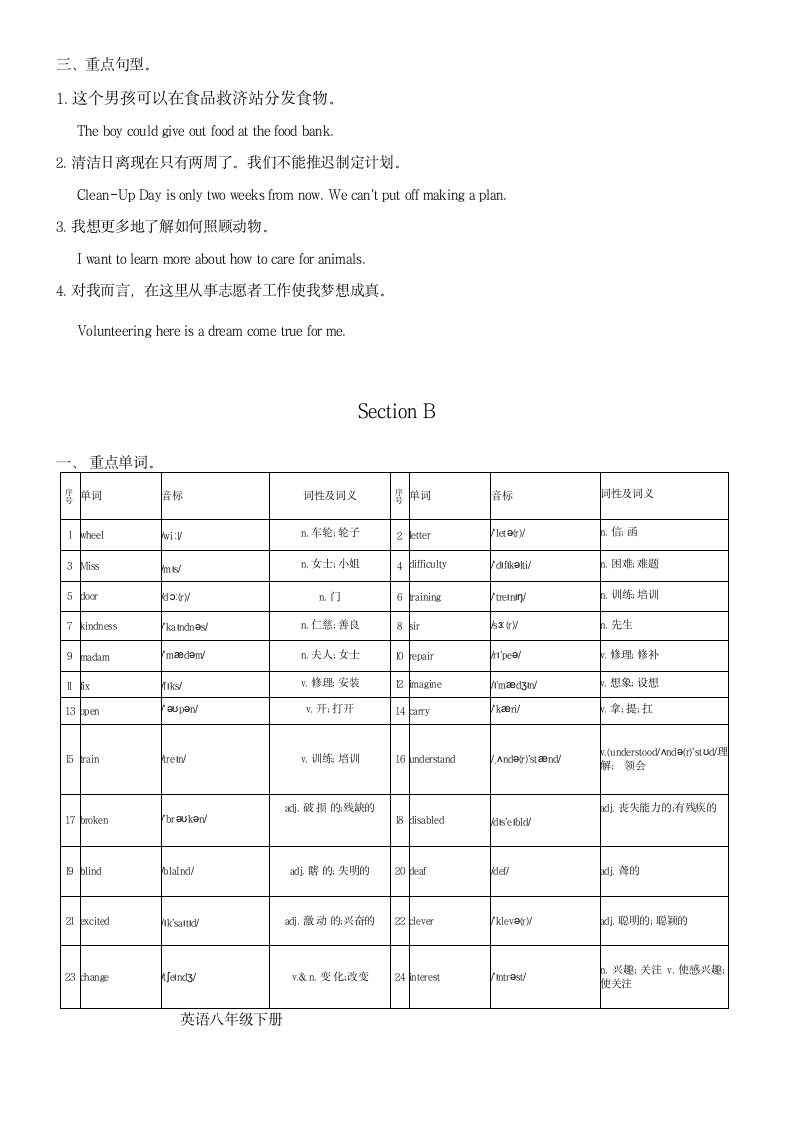 Unit 2 I'll help to clean up the city parks.重点单词短语句型人教版八年级英语下册（含答案）.doc第5页