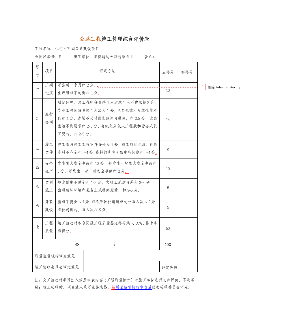 公路工程进度计划参建单位工作综合评价表.doc第5页