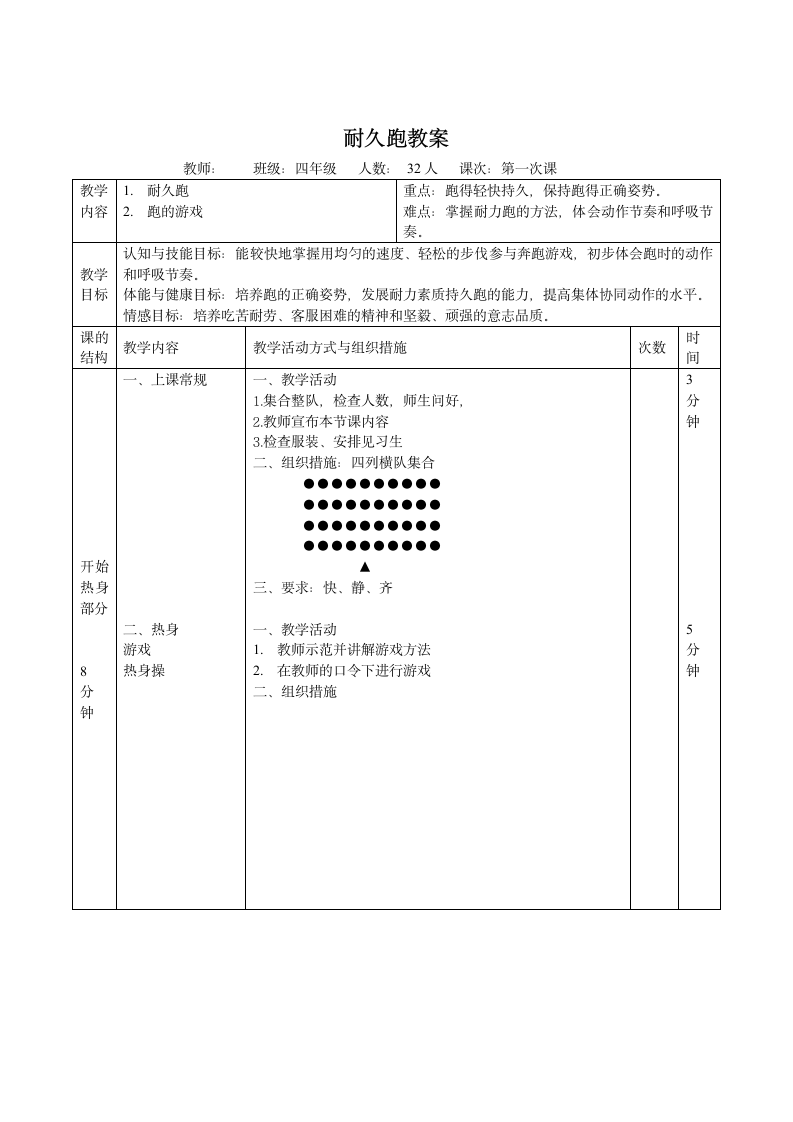 四年级体育  耐久跑   教案 全国通用.doc第1页