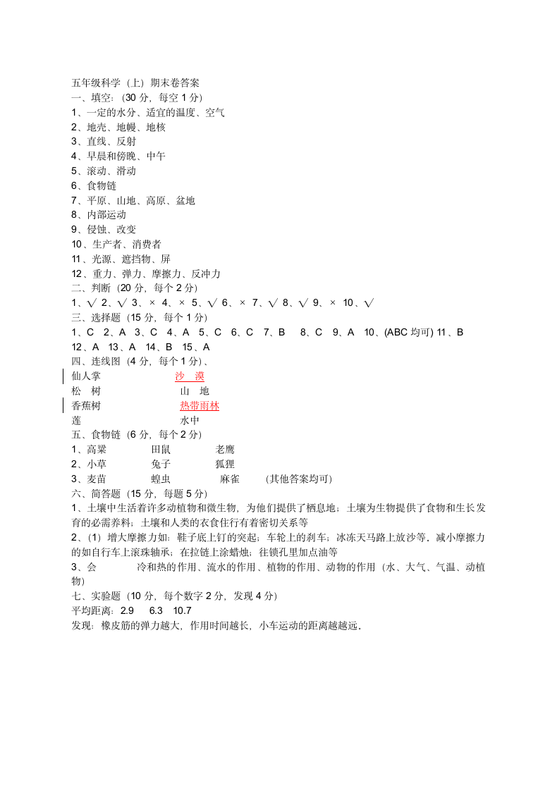 五年级上册科学期末试卷含答案.docx第3页