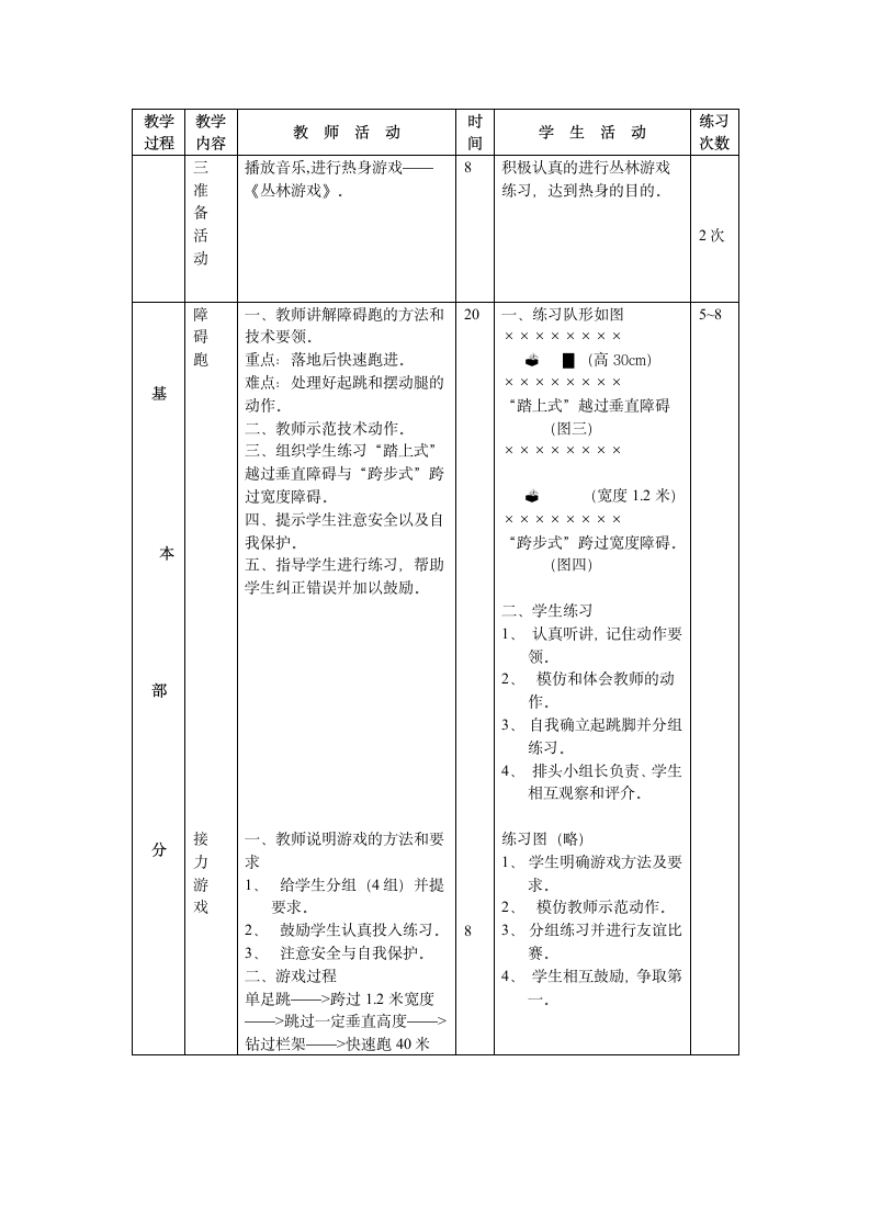 《障碍跑与接力游戏》教案（表格式）-2021-2022学年人教版体育与健康九年级全一册.doc第2页