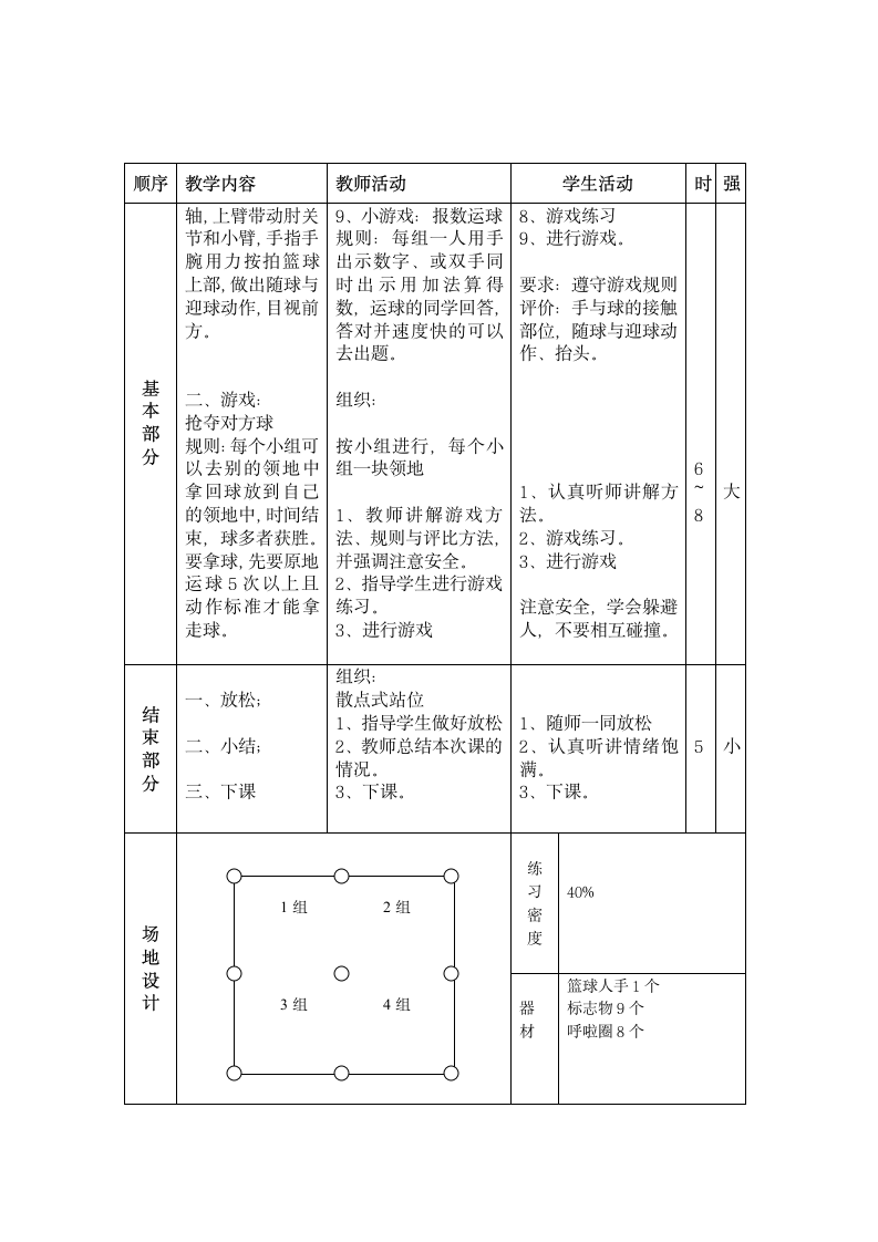 人教版三~四年级体育与健康 6.1.1小篮球 熟悉球性练习与原地运球及游戏 教案.doc第2页