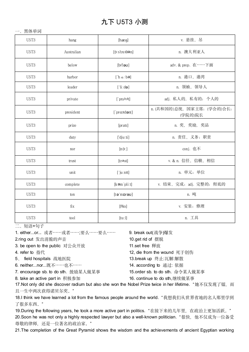 仁爱版九年级下册 Unit5I like music that I can dance to. Topic3小测（黑体单词 短语 句子）.doc第4页