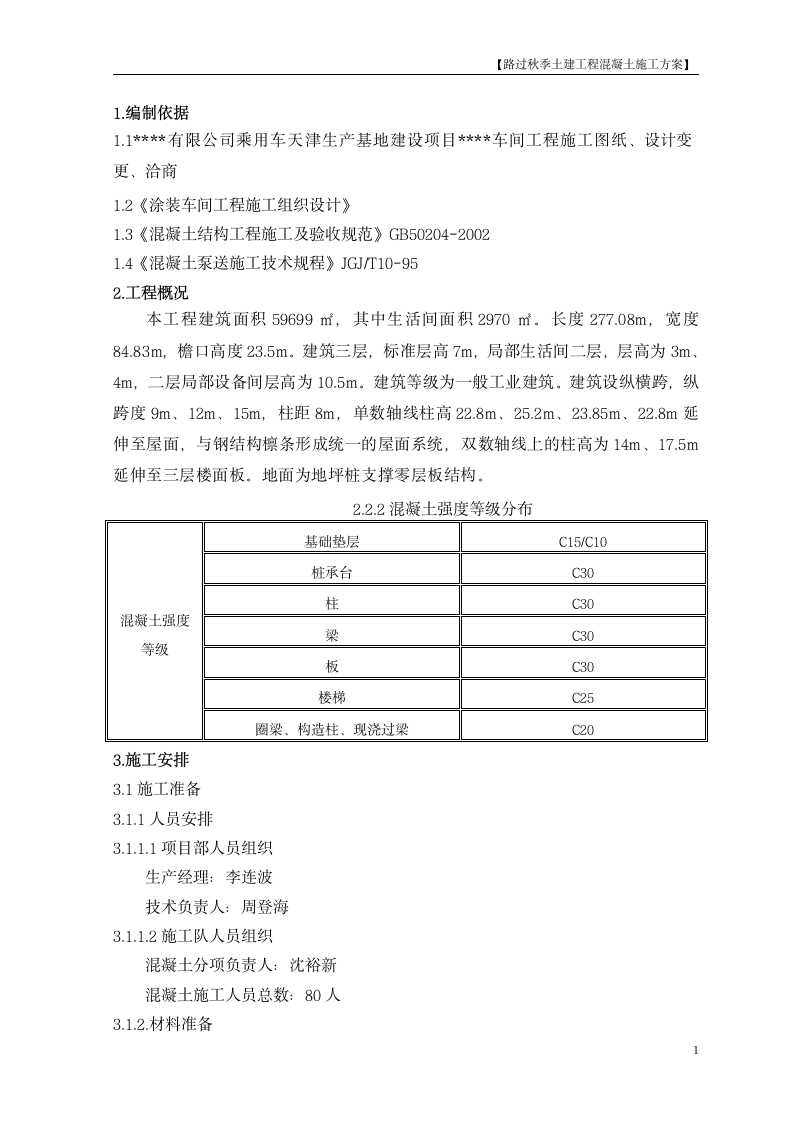 路过秋季土建工程混凝土施工方案.doc第1页