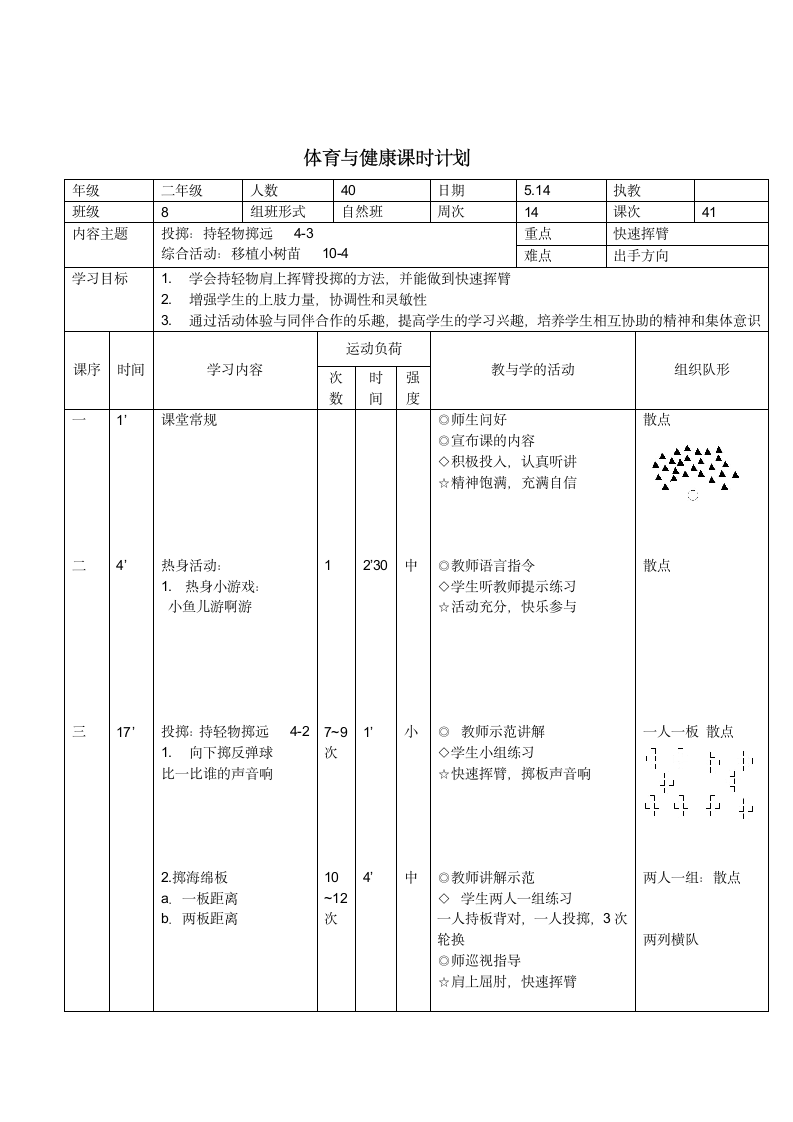 二年级体育体育与健康课时计划 教案 全国通用.doc第1页