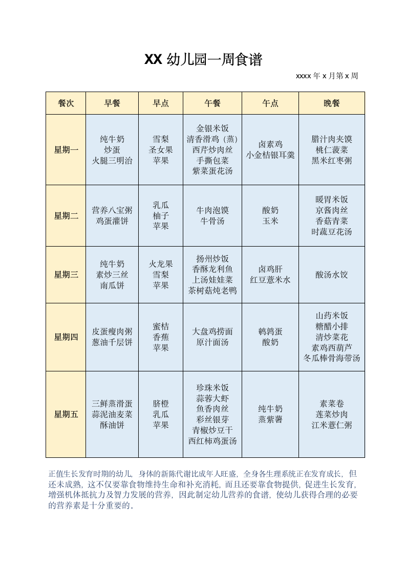 幼儿园一周食谱.docx第1页