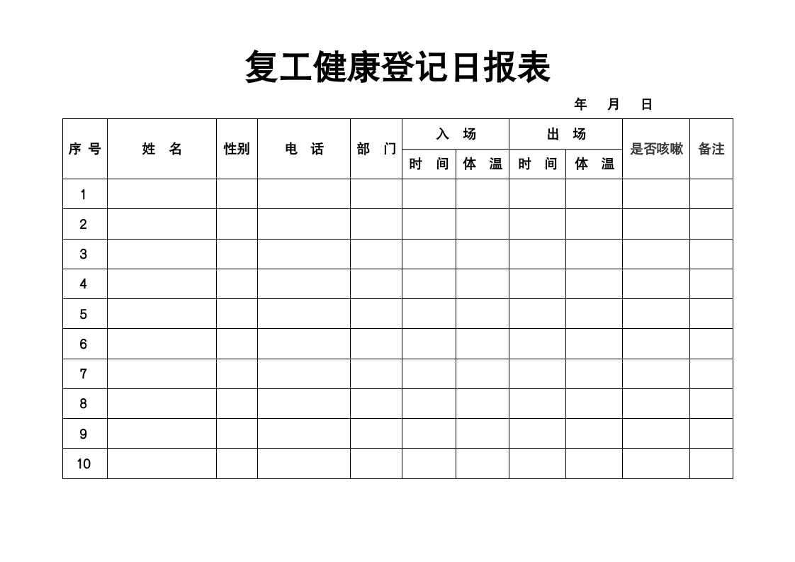 复工健康登记日报表.doc