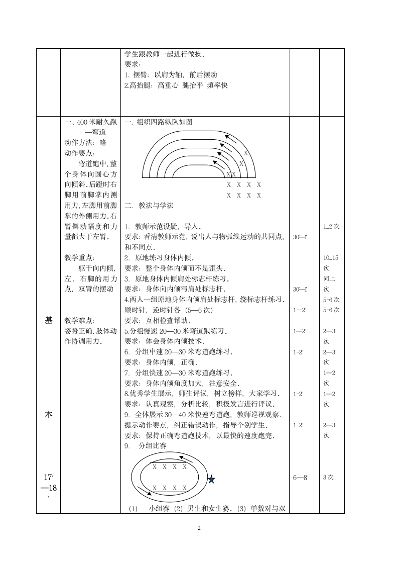 400米耐久跑—弯道跑及游戏-教案（表格式）.doc第2页