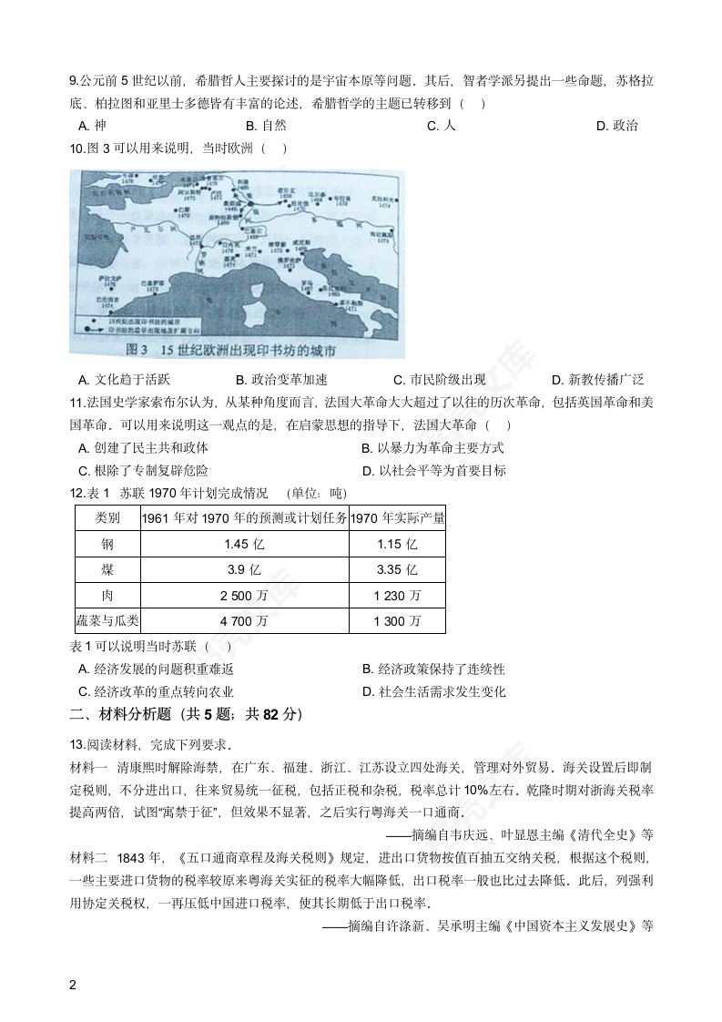 2019年高考文综历史真题试卷（全国Ⅱ卷）(学生版).docx第2页