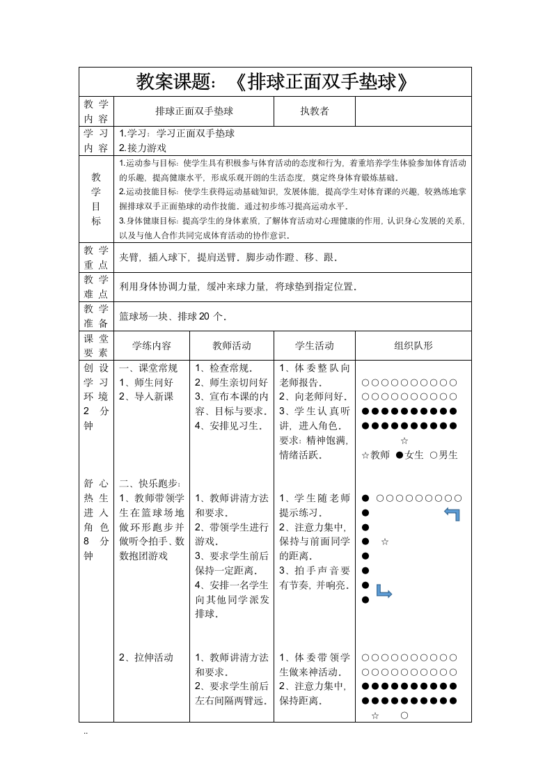 高中体育与健康 人教版 高二年级 排球正面双手垫球 接力游戏教案.doc第4页