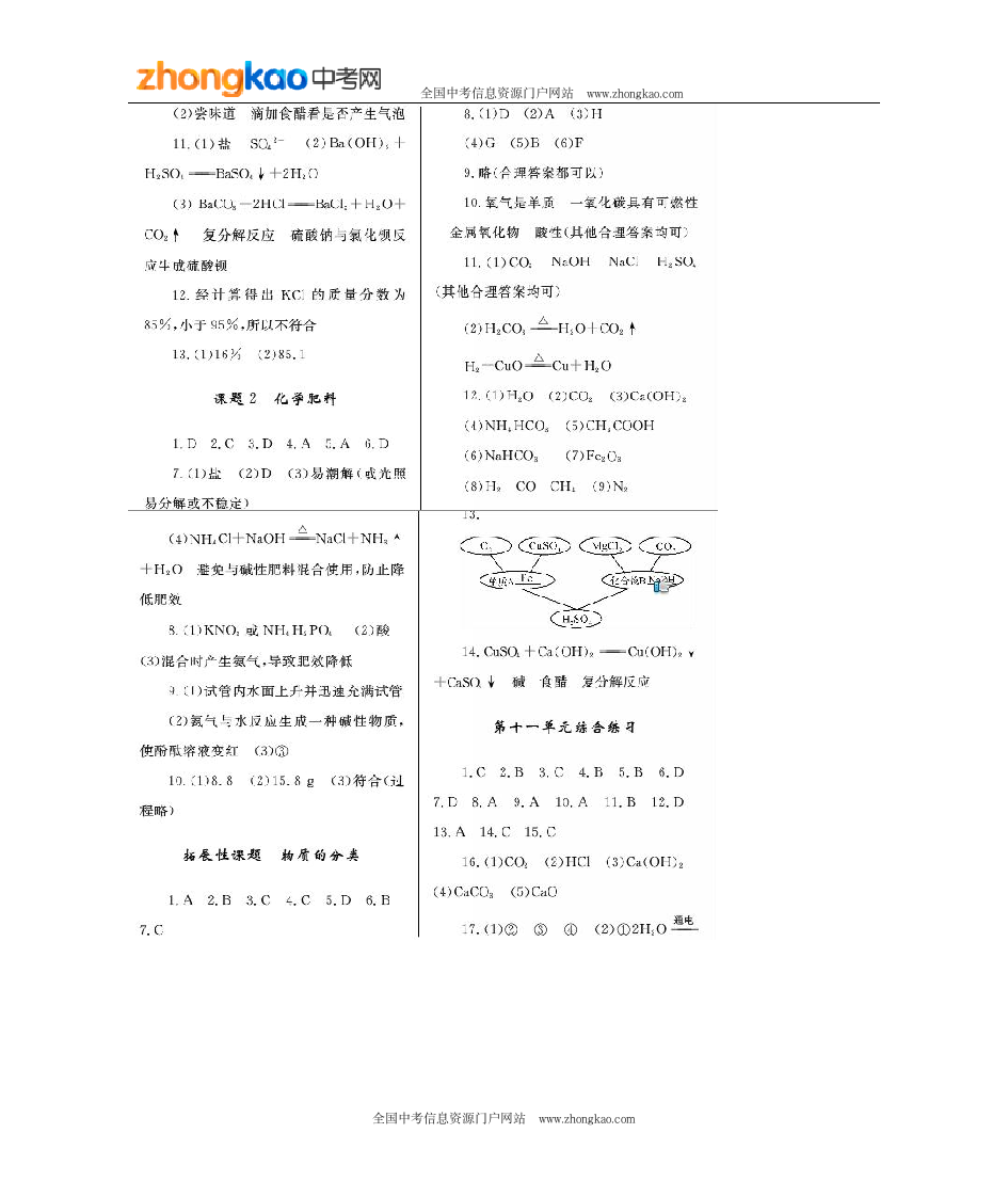 人教版初三化学下册练习册答案第5页