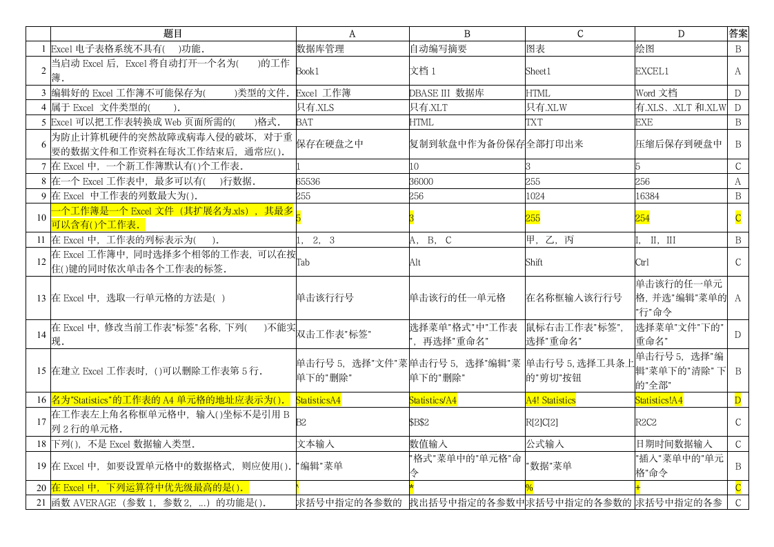 excel会考复习题加答案第1页